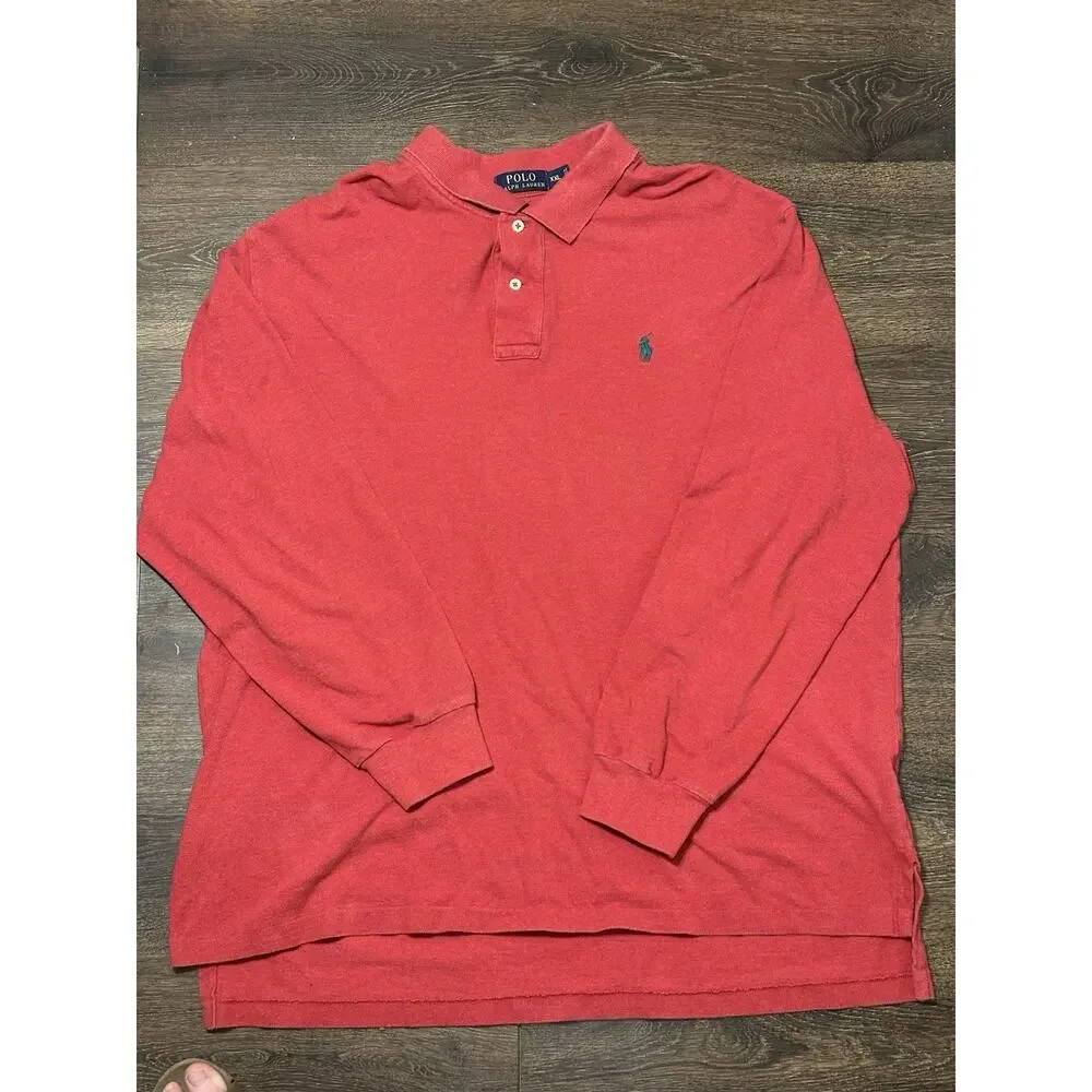 Ralph Lauren Polo Shirt Mens XXL Red Green Pony Long Sleeve Rugby Adult